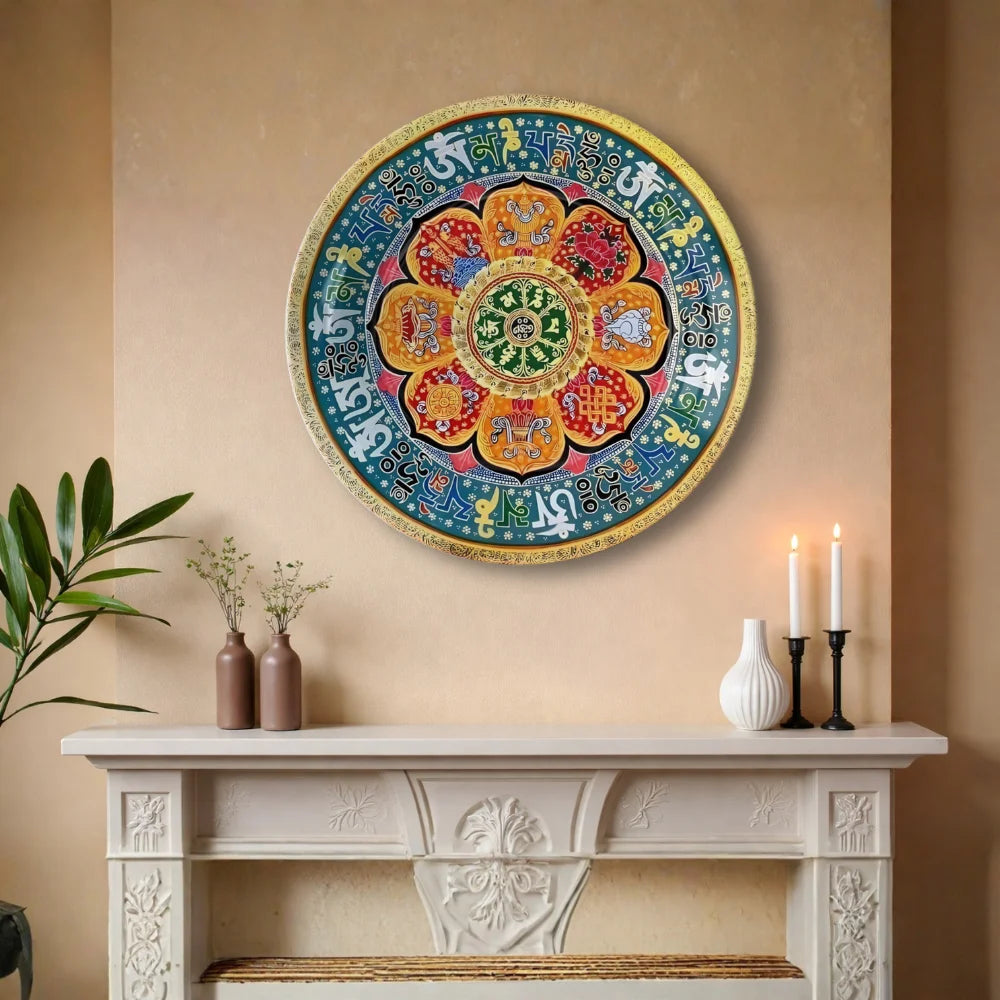 Tibetan Mantra Lotus Art Plate