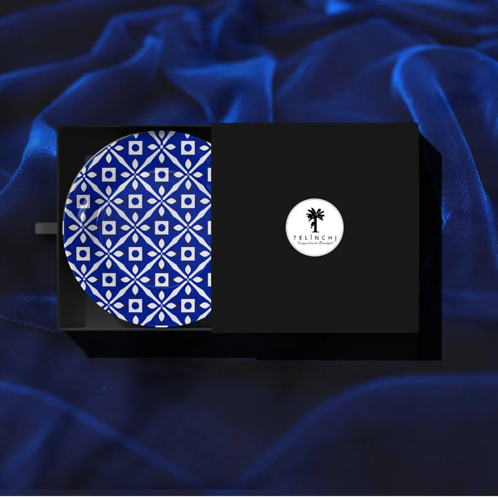 Royal Blue & White Geometric Floral Lattice