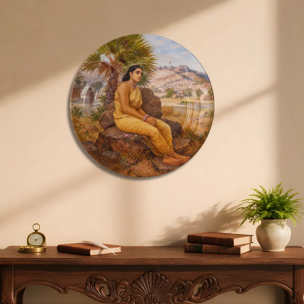 Raja Ravi Varma Lady in Yellow Saree – Riverside Serenity
