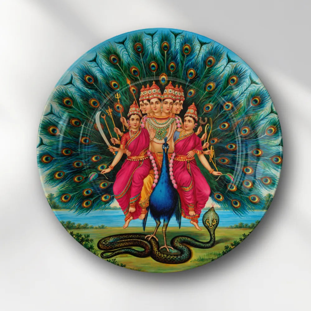 Raja Ravi Varma Lord Kartikeya with Peacock – Divine Shanmukha