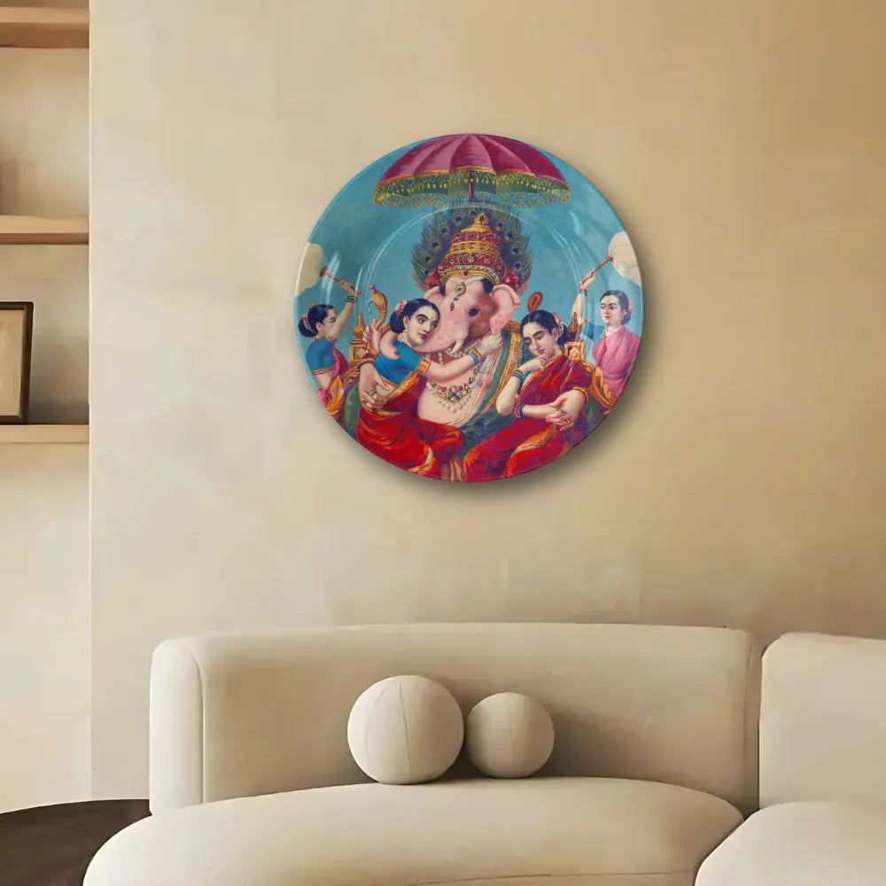 Raja Ravi Varma Lord Ganesha with Devotees – Divine Celebration