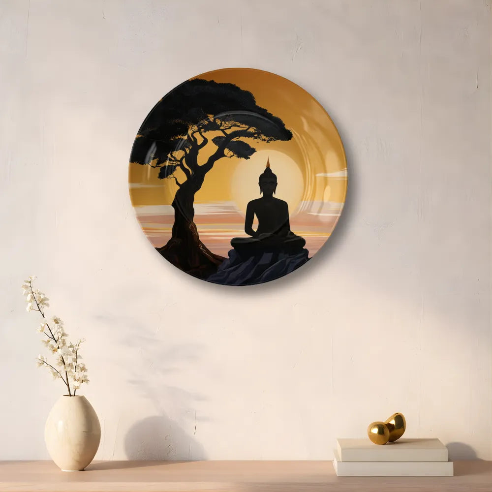 Serene Buddha Under Bodhi Tree Sunset