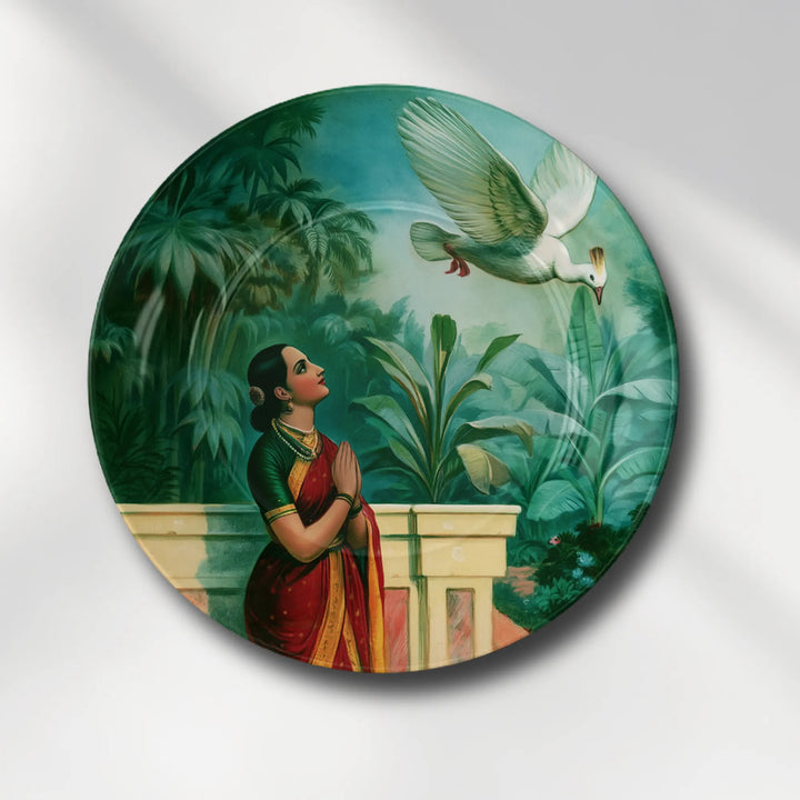 Raja Ravi Varma Inspired Lady with White Dove