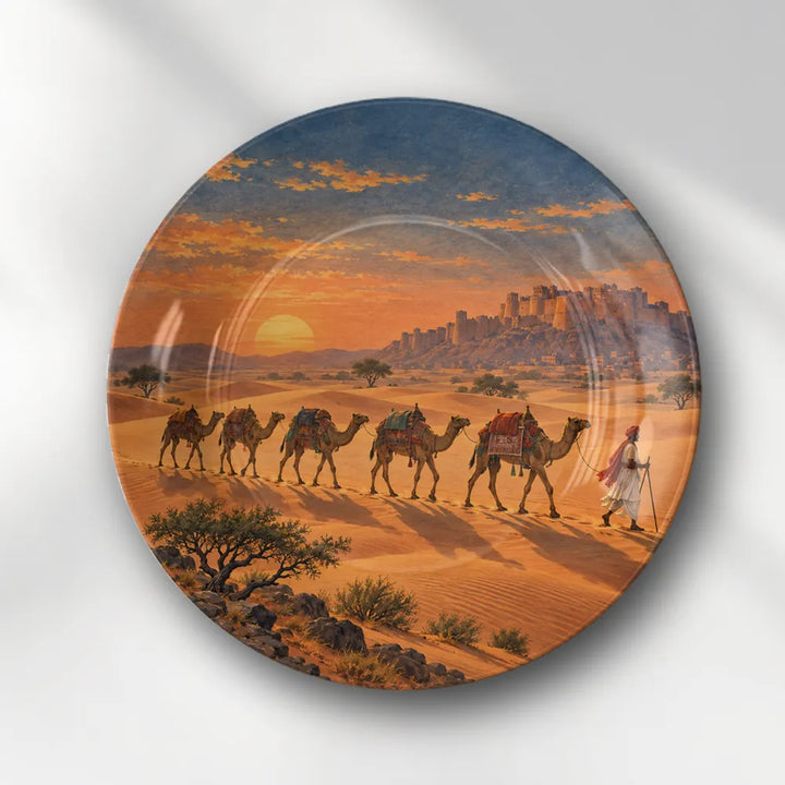 Golden Rajasthan Desert Camel Caravan Sunset