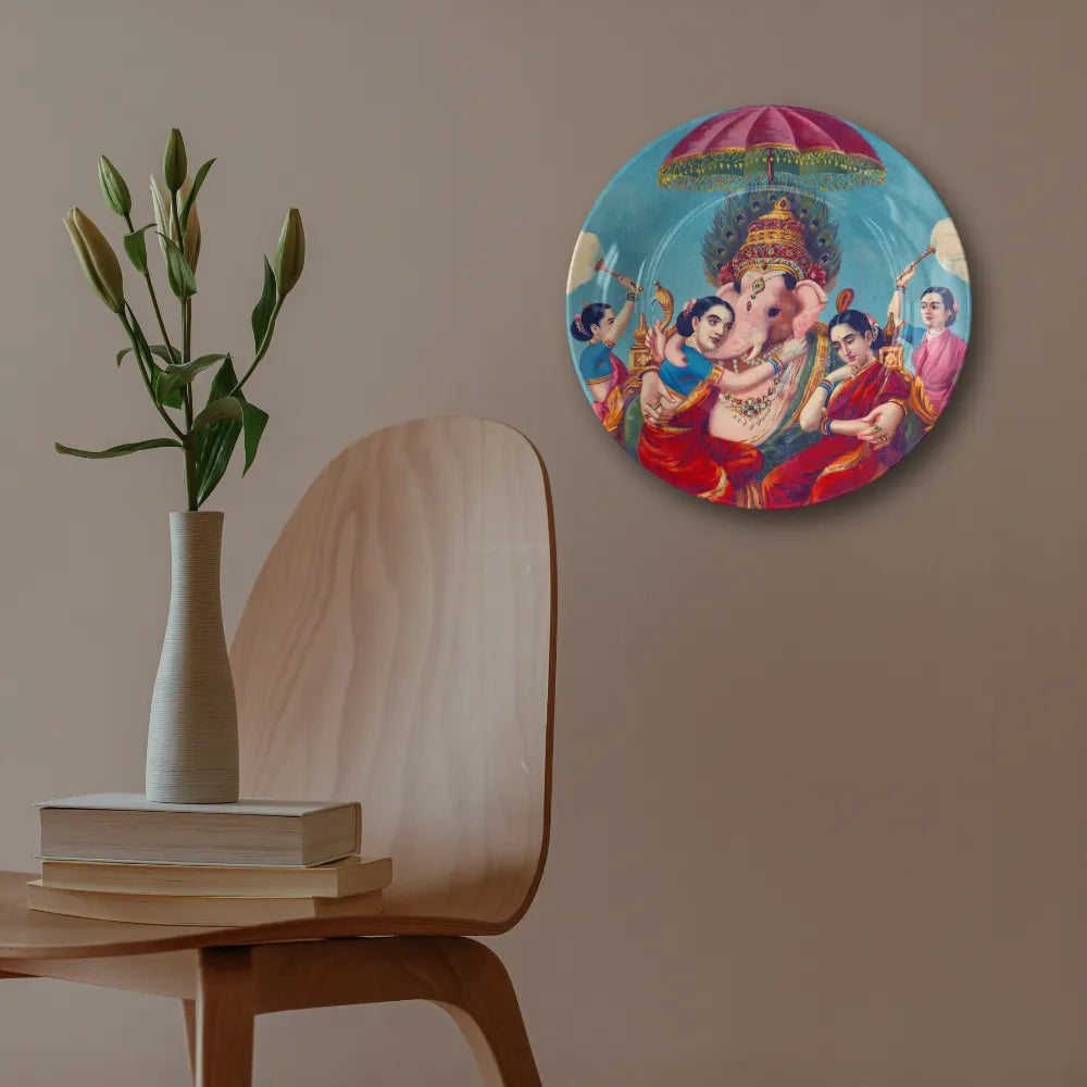 Raja Ravi Varma Lord Ganesha with Devotees – Divine Celebration