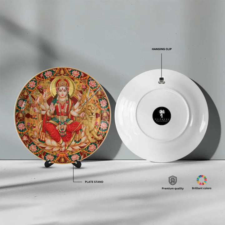 Divine Maa Durga with Lion & Golden Lotus