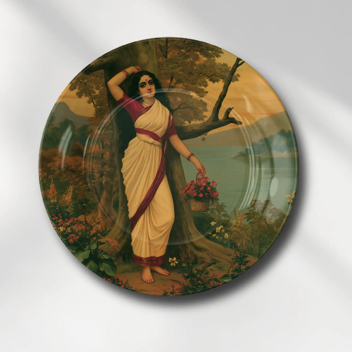 Raja Ravi Varma Inspired Lady with Flowers
