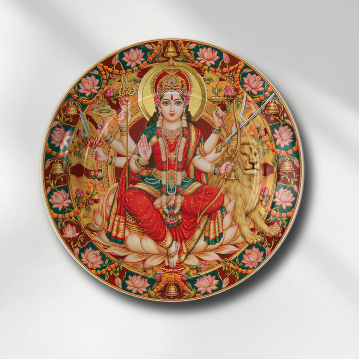 Divine Maa Durga with Lion & Golden Lotus