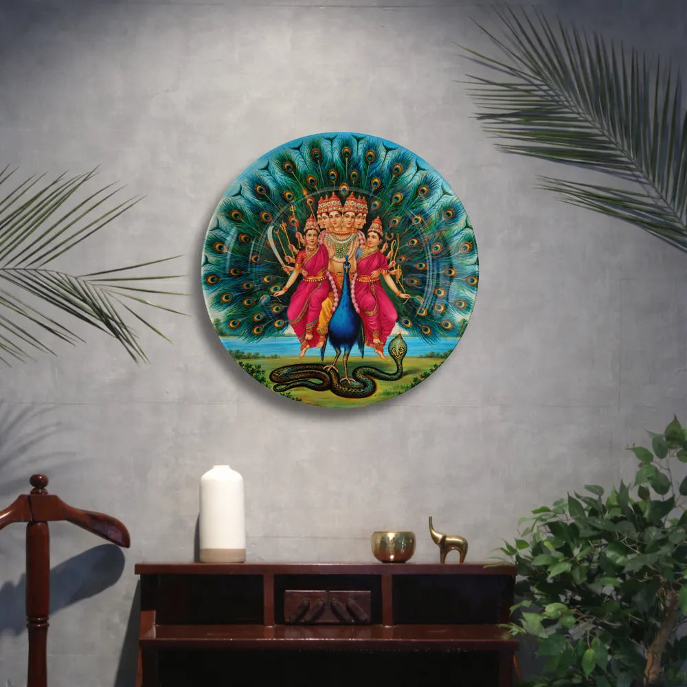 Raja Ravi Varma Lord Kartikeya with Peacock – Divine Shanmukha