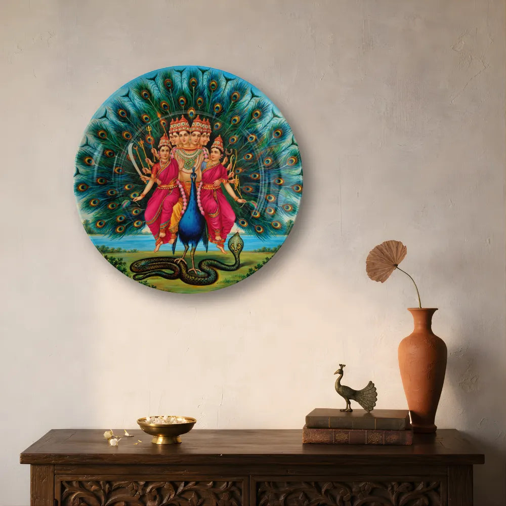Raja Ravi Varma Lord Kartikeya with Peacock – Divine Shanmukha