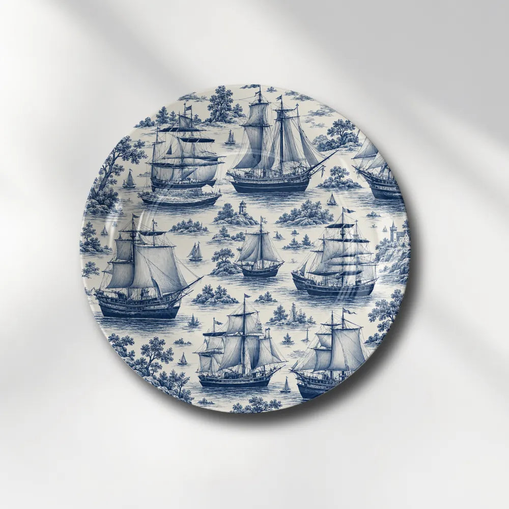 Vintage Blue & White Sailing Ships Maritime Heritage