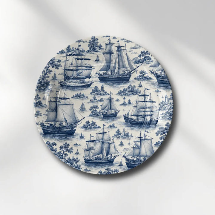Vintage Blue & White Sailing Ships Maritime Heritage