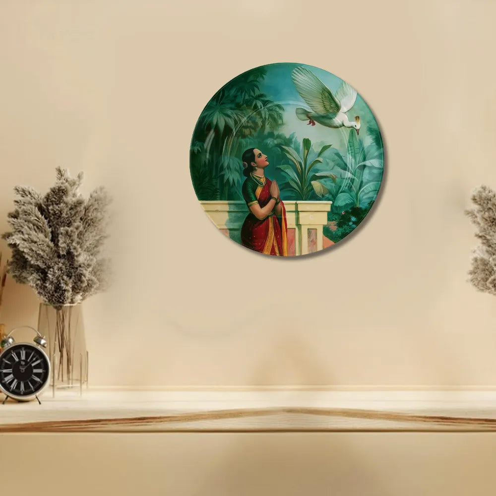 Raja Ravi Varma Inspired Lady with White Dove
