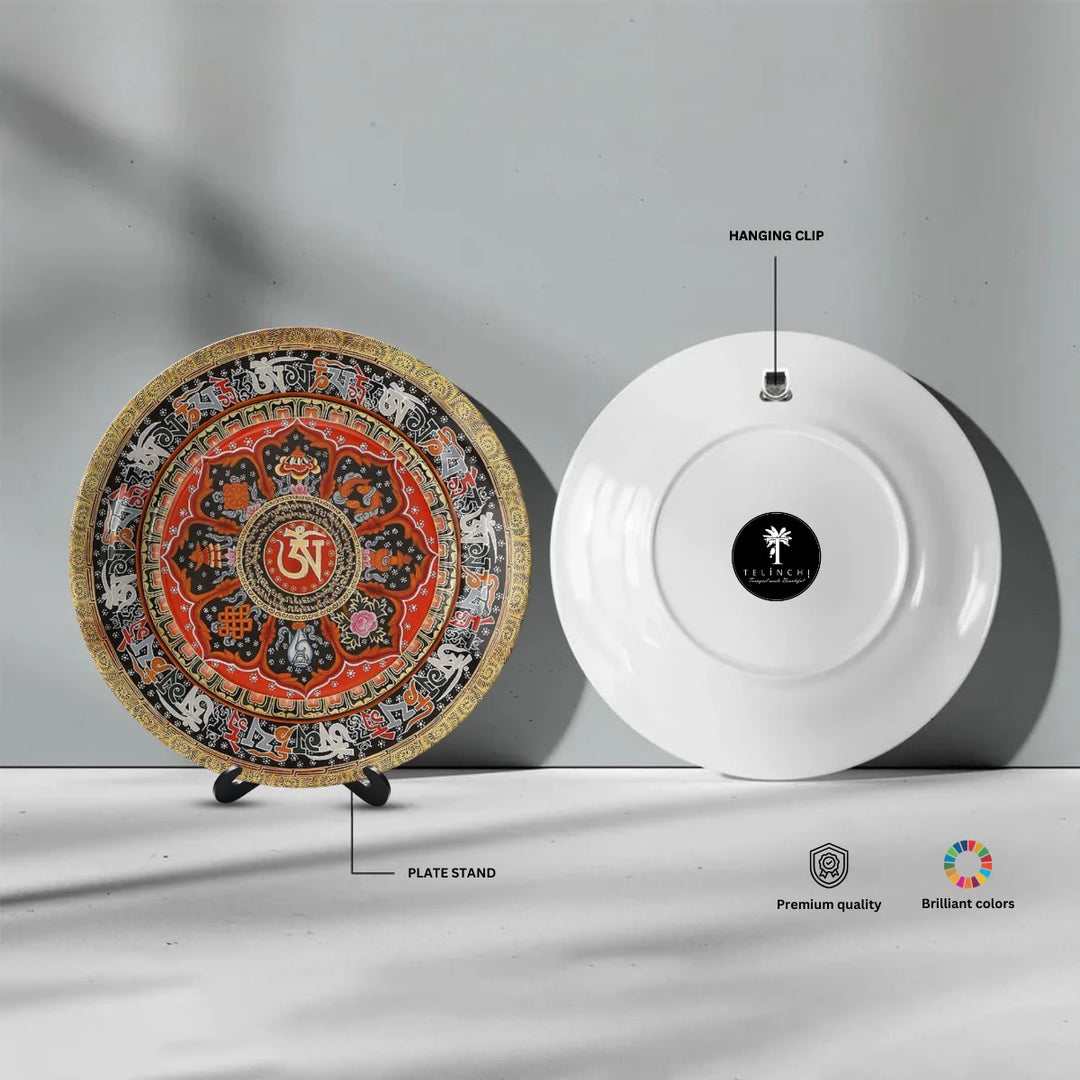 Tibetan Red Mantra Mandala Plate