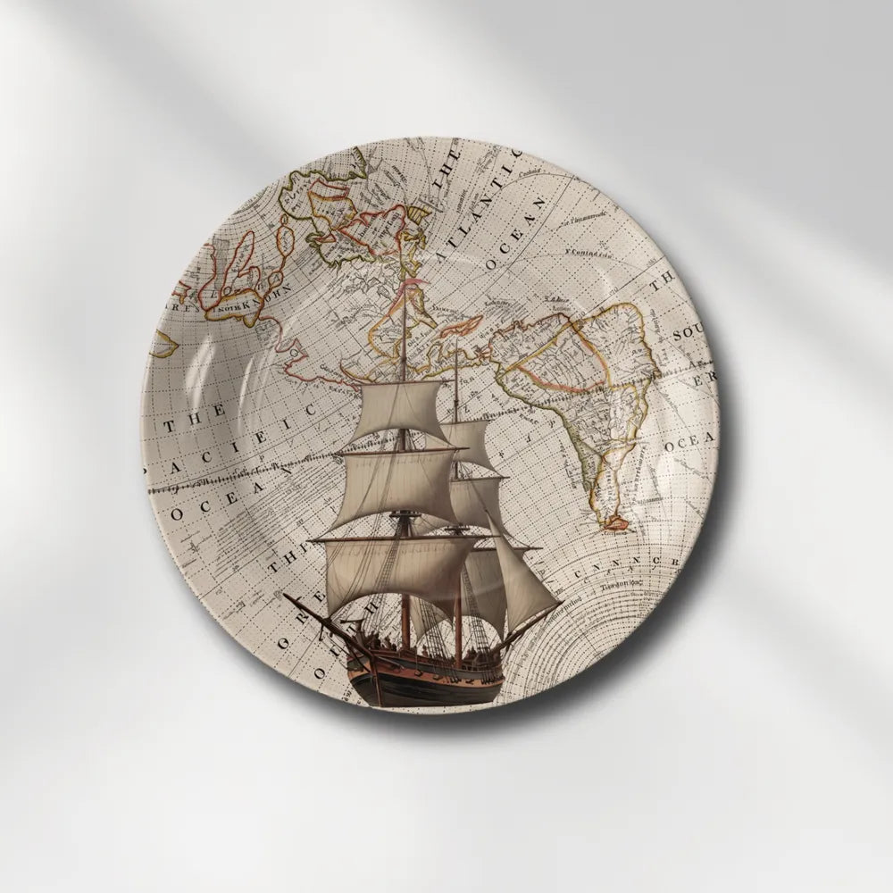Vintage World Map & Sailing Ship