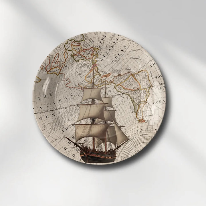 Vintage World Map & Sailing Ship