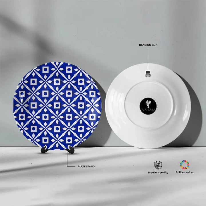 Royal Blue & White Geometric Floral Lattice