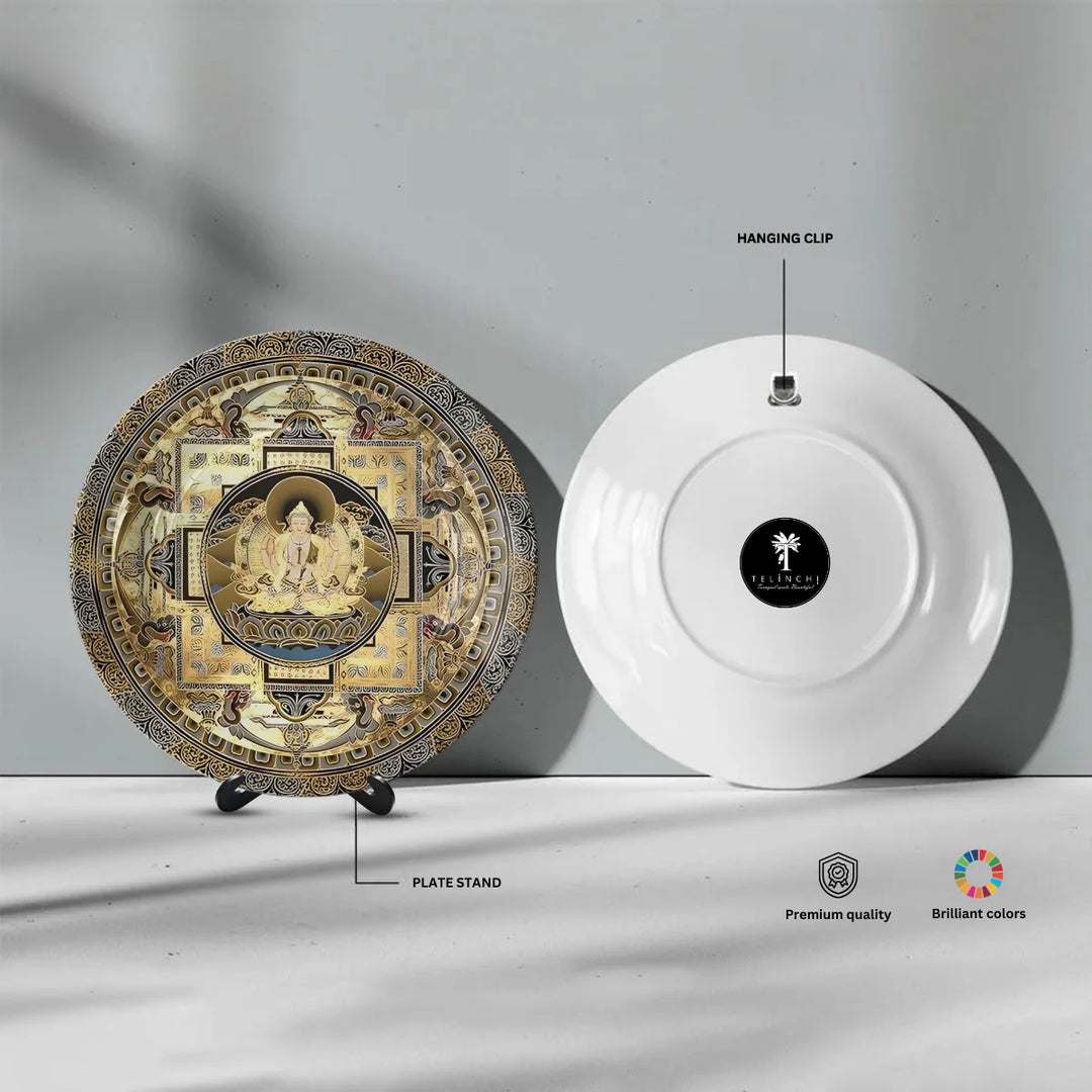 Golden Tibetan Deity Mandala Plate