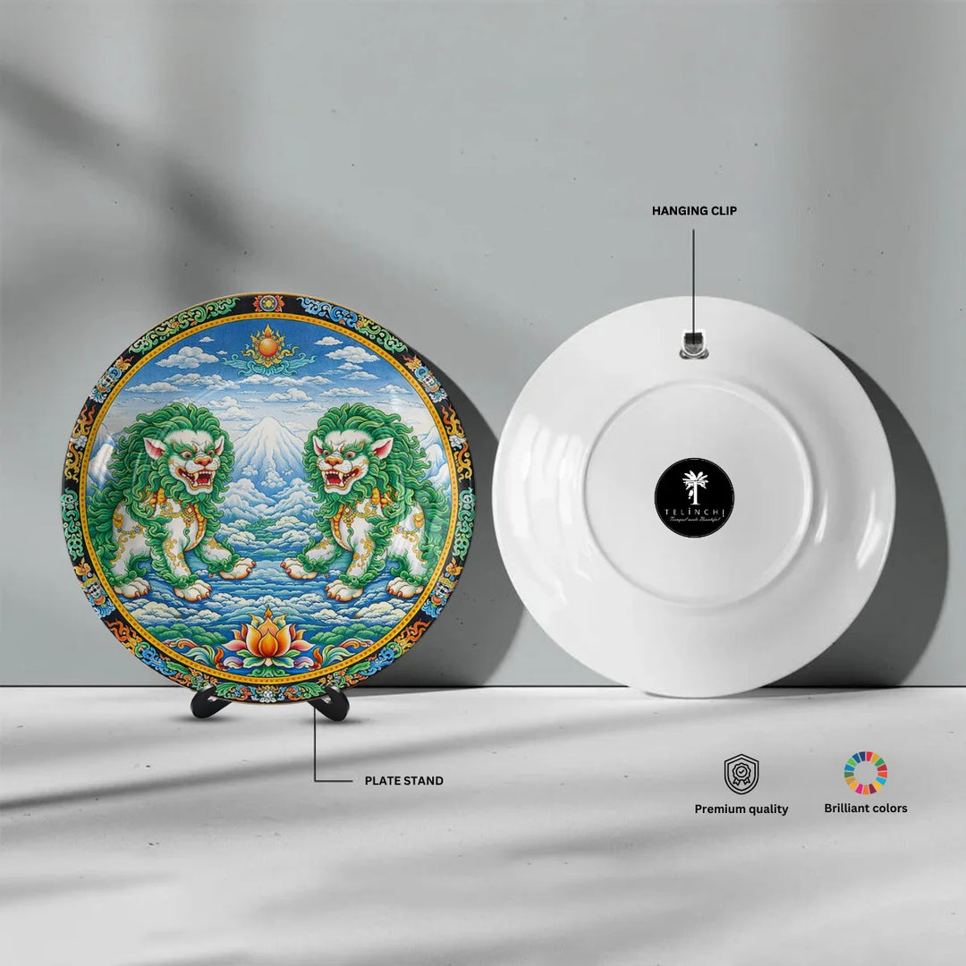 Twin Tibetan Snow Lion Art Plate