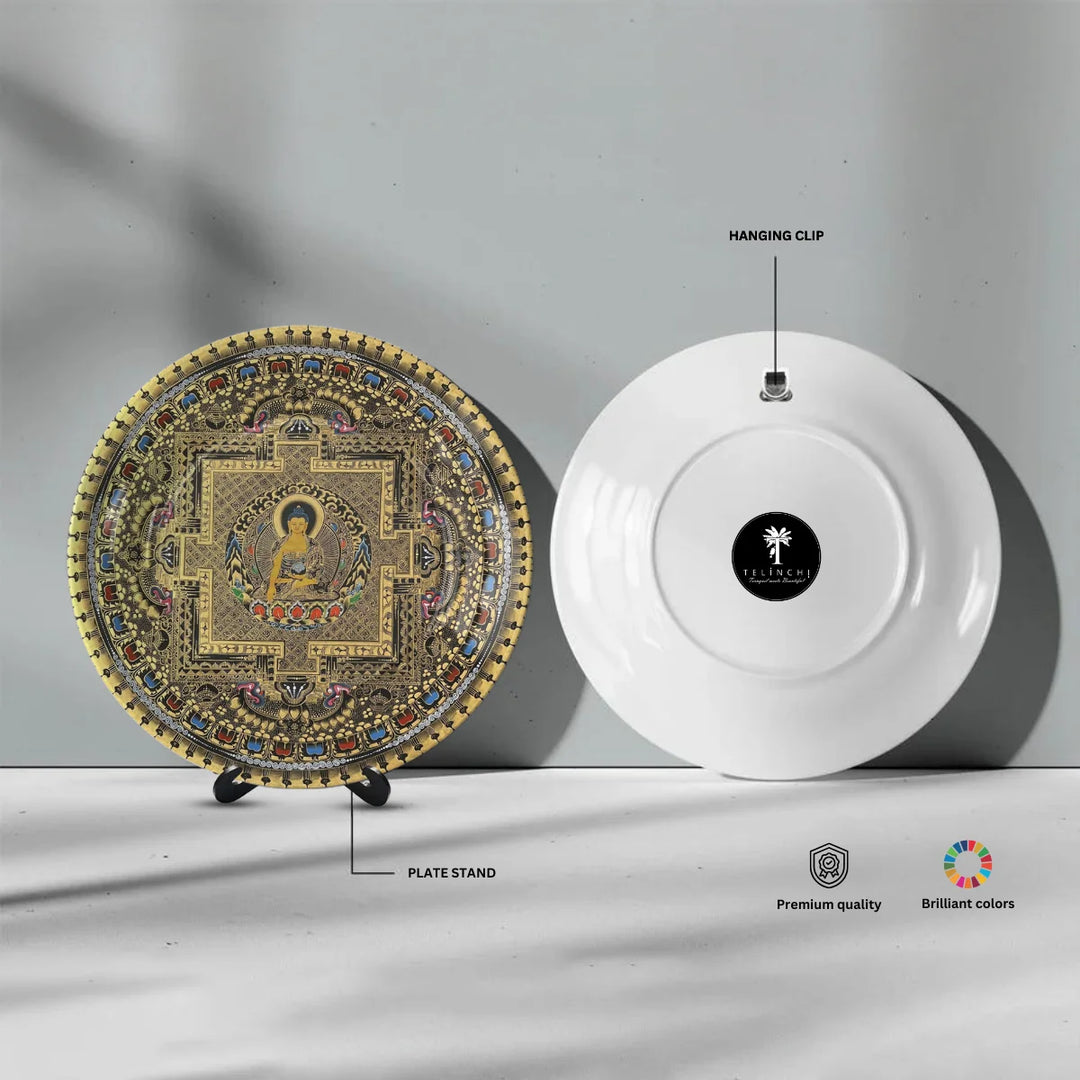 Golden Buddha Mandala Art Plate