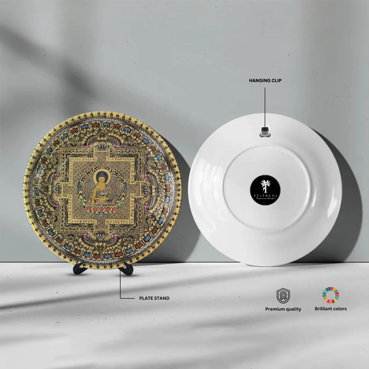 Golden Buddha Mandala Art Plate
