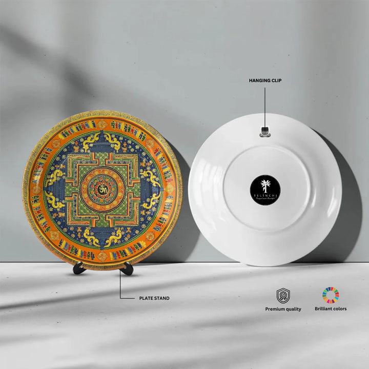 Tibetan Orange Mandala Art Plate