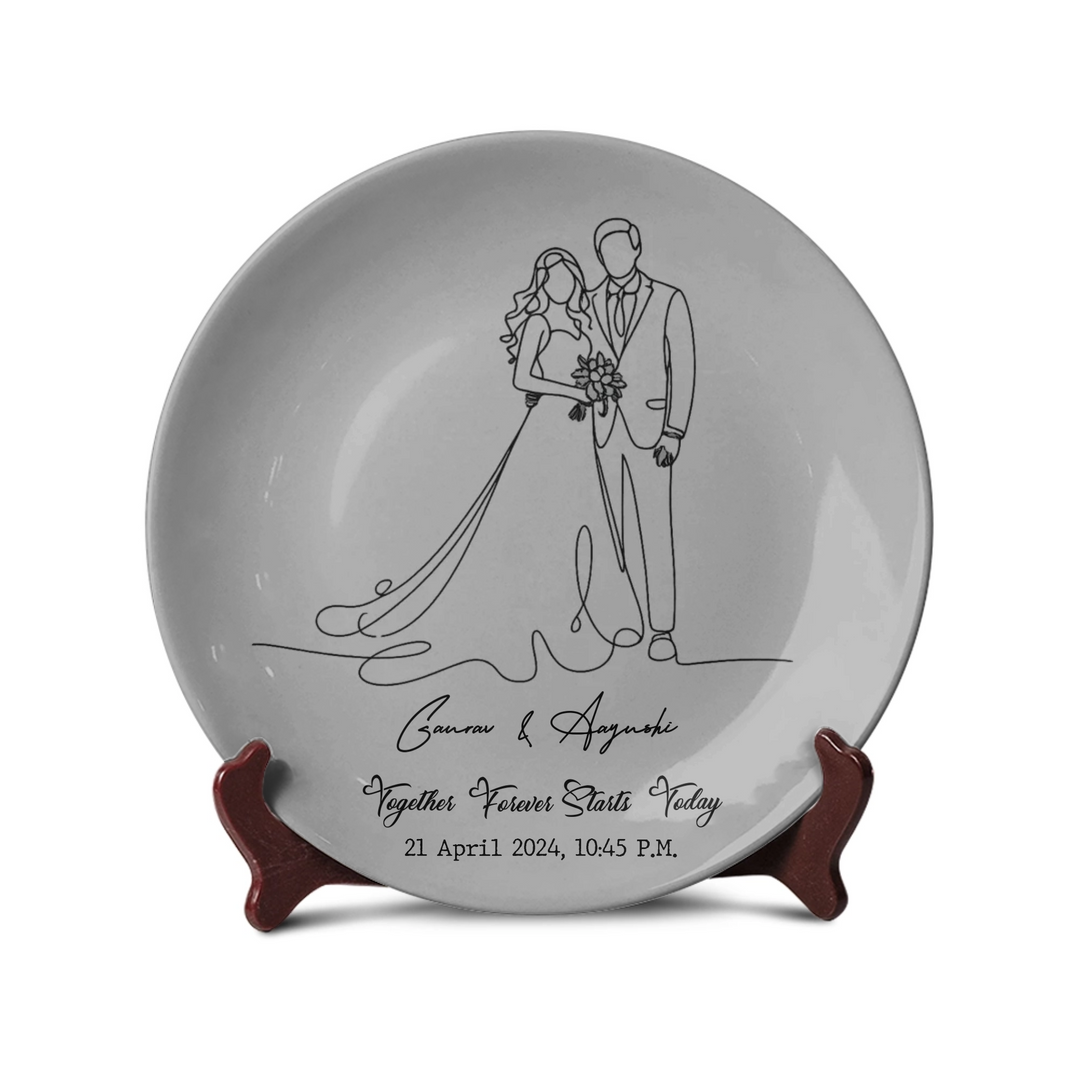 Wedding Couple Line Art Plate - Telinchi