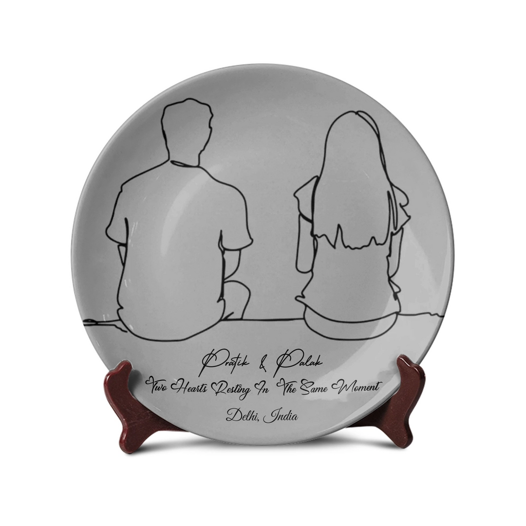 Sitting Couple Line Art Plate - Telinchi