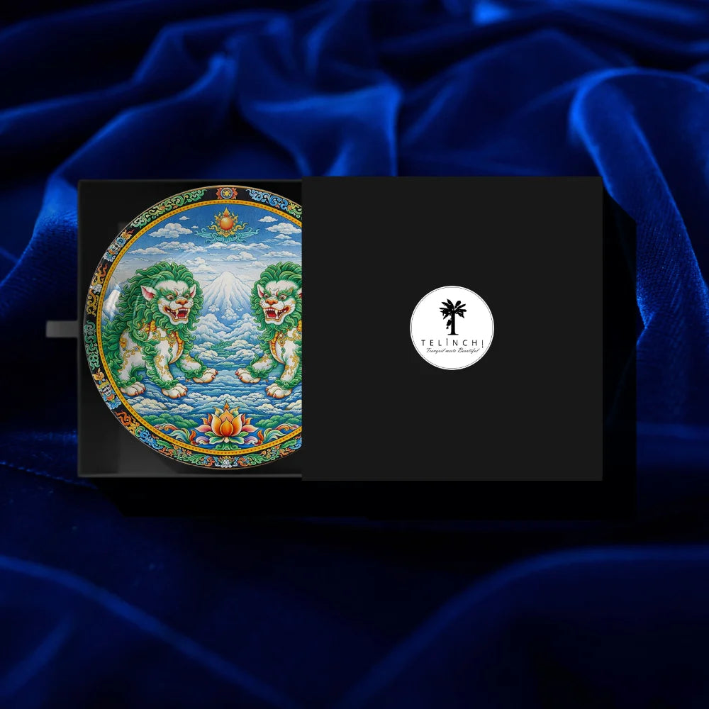 Twin Tibetan Snow Lion Art Plate
