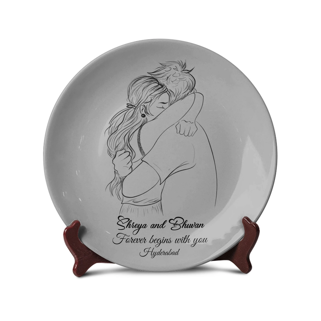 Couple Hug Line Art Plate - Telinchi