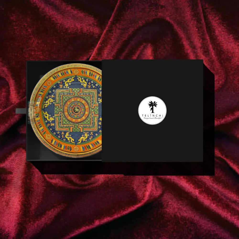 Tibetan Orange Mandala Art Plate