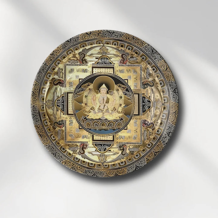 Golden Tibetan Deity Mandala Plate