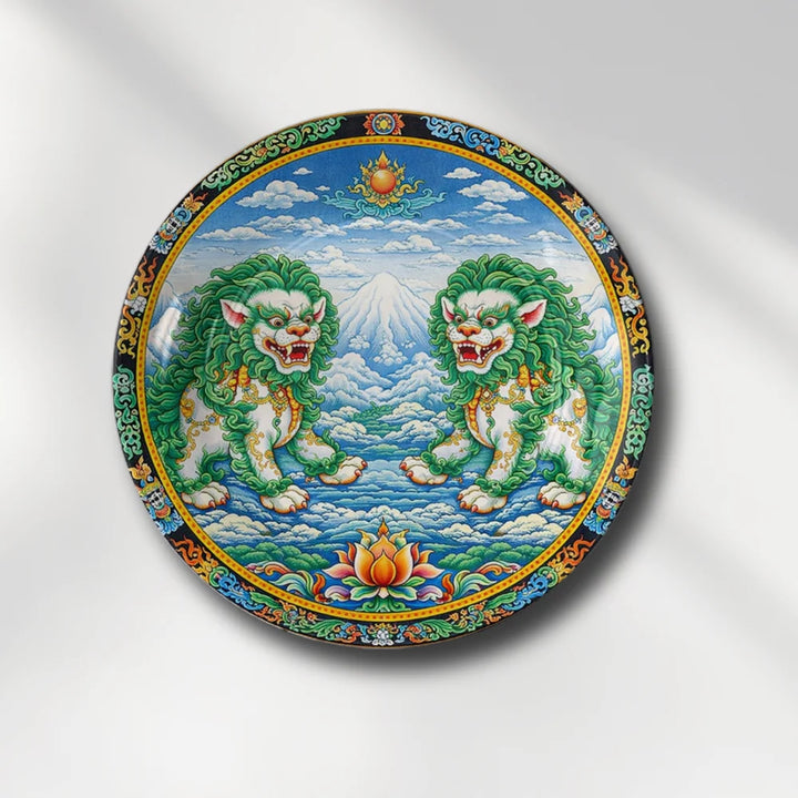 Twin Tibetan Snow Lion Art Plate
