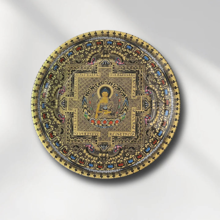 Golden Buddha Mandala Art Plate