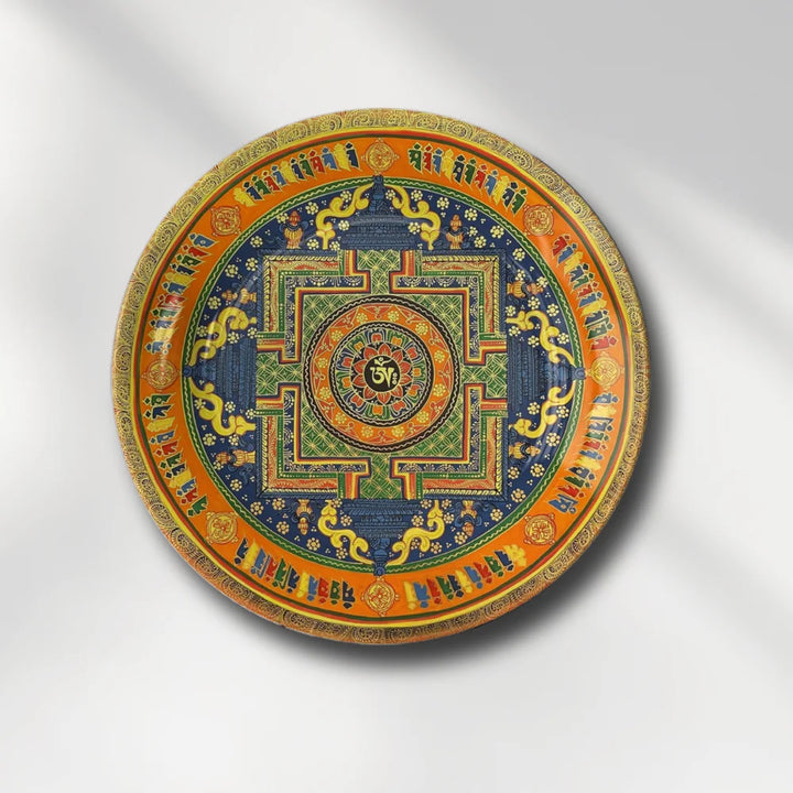 Tibetan Orange Mandala Art Plate