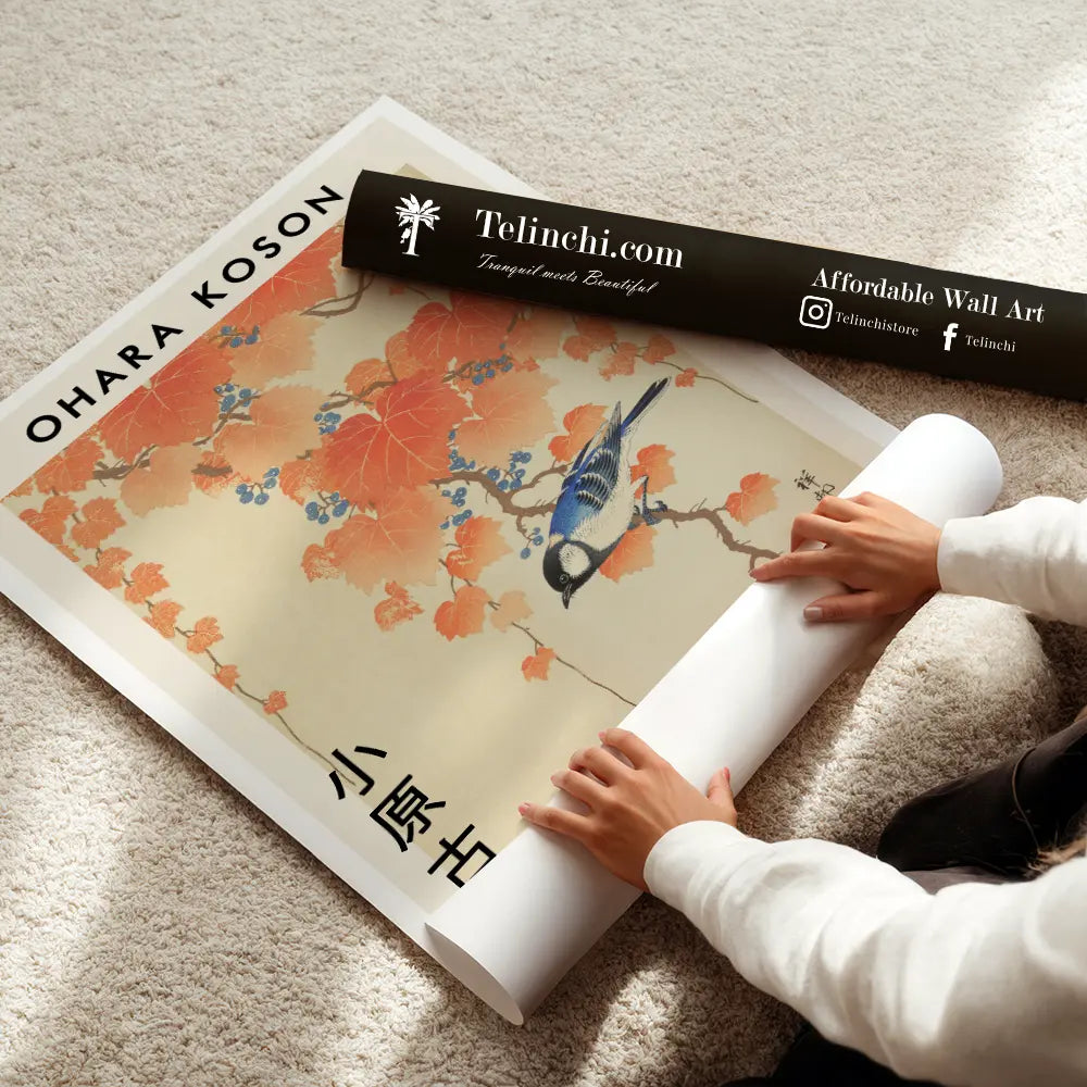 Great Tit on Paulownia Branch By Ohara Koson