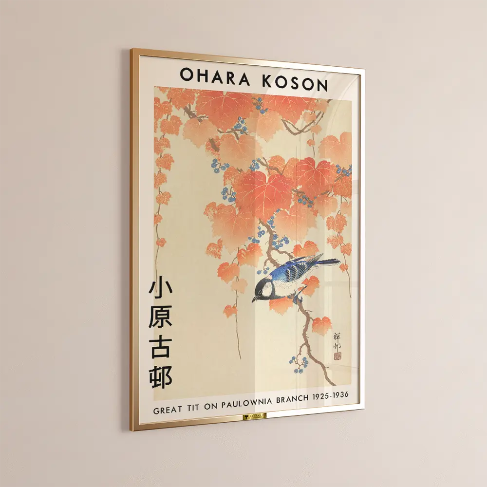 Great Tit on Paulownia Branch By Ohara Koson