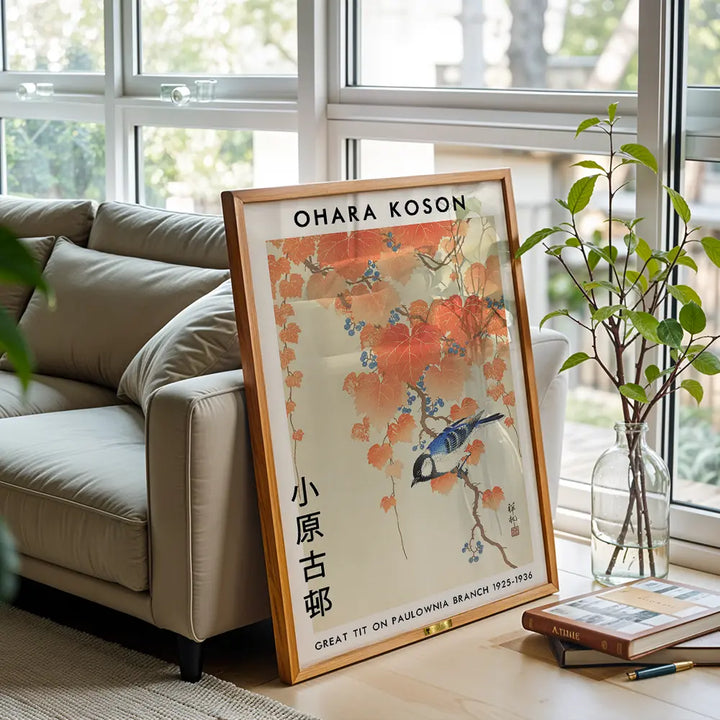 Great Tit on Paulownia Branch By Ohara Koson