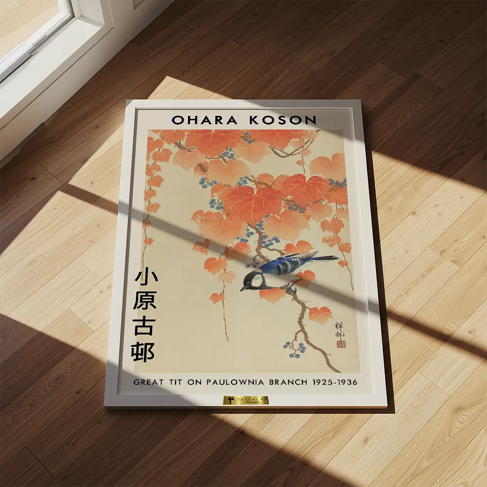 Great Tit on Paulownia Branch By Ohara Koson