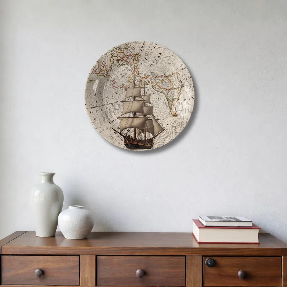 Vintage World Map & Sailing Ship