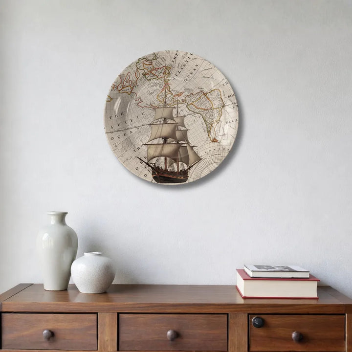 Vintage World Map & Sailing Ship