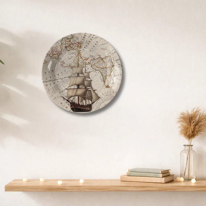 Vintage World Map & Sailing Ship