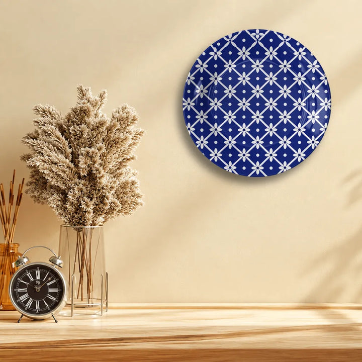 Blue Pottery White Floral Geometric