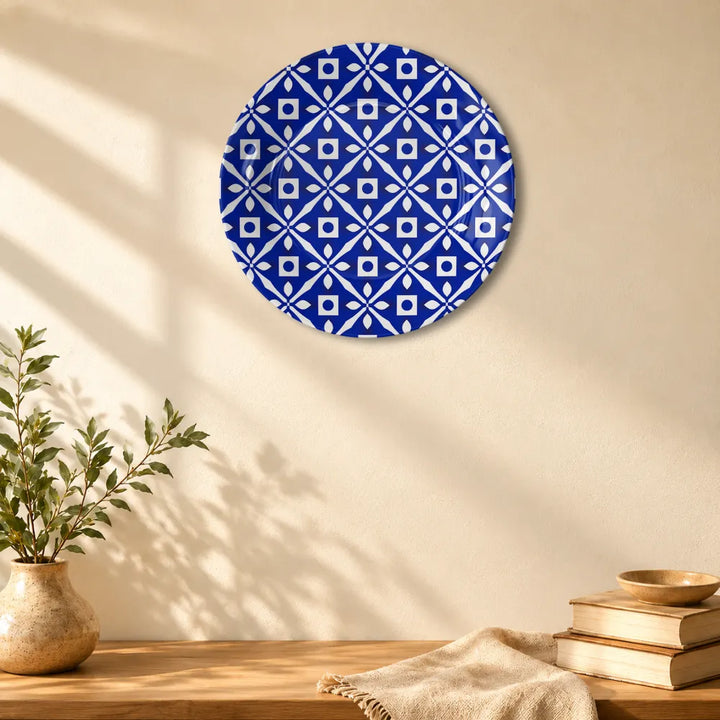 Royal Blue & White Geometric Floral Lattice