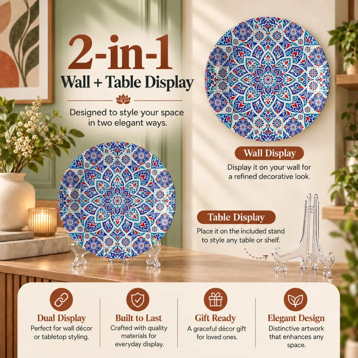 Telinchi Blue Pottery Floral Mandala Ceramic Art Plate