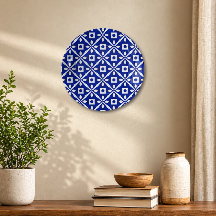 Royal Blue & White Geometric Floral Lattice