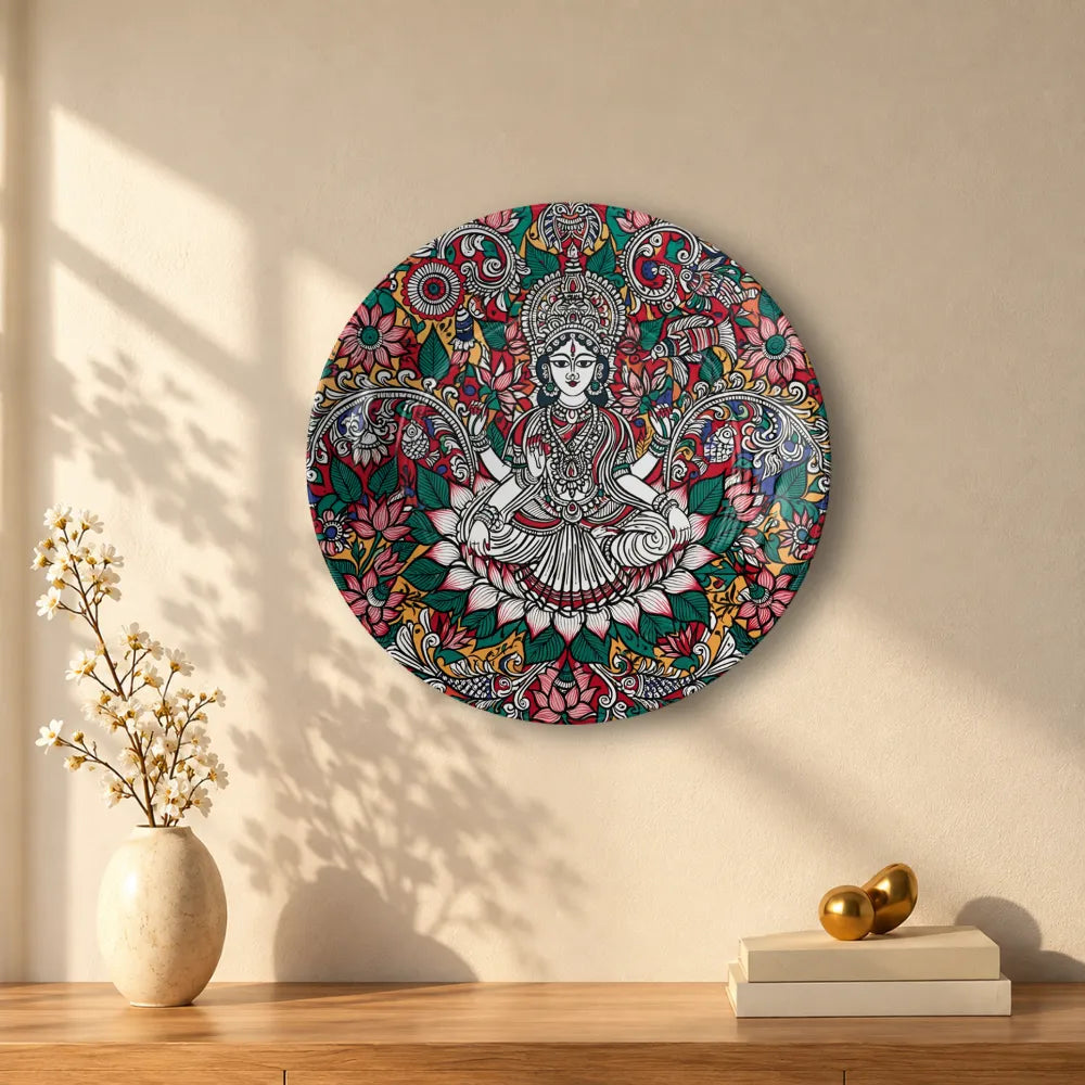 Divine Goddess Lakshmi Lotus Folk Art