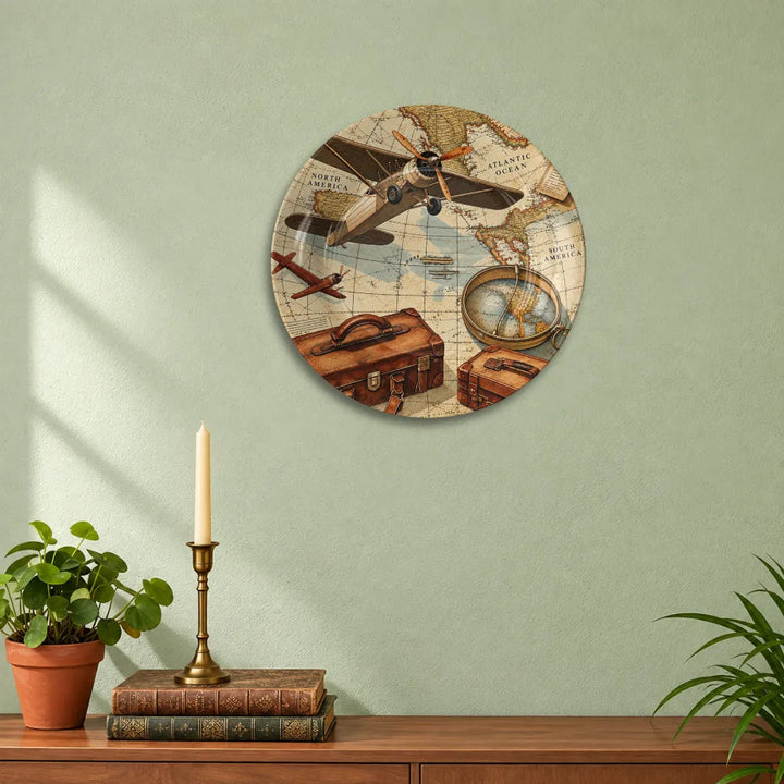 Vintage Aviation World Map & Airplane