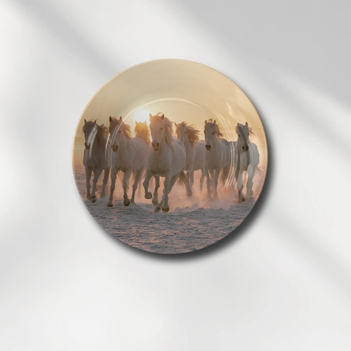 Seven White Running Horses Sunset