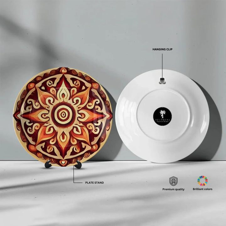 Warm Floral Mandala Art Plate
